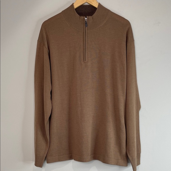 Pronto Uomo Men’s Merino Wool Blend Quarter Zip Sweater Taupe Brown Size XL - Picture 2 of 9